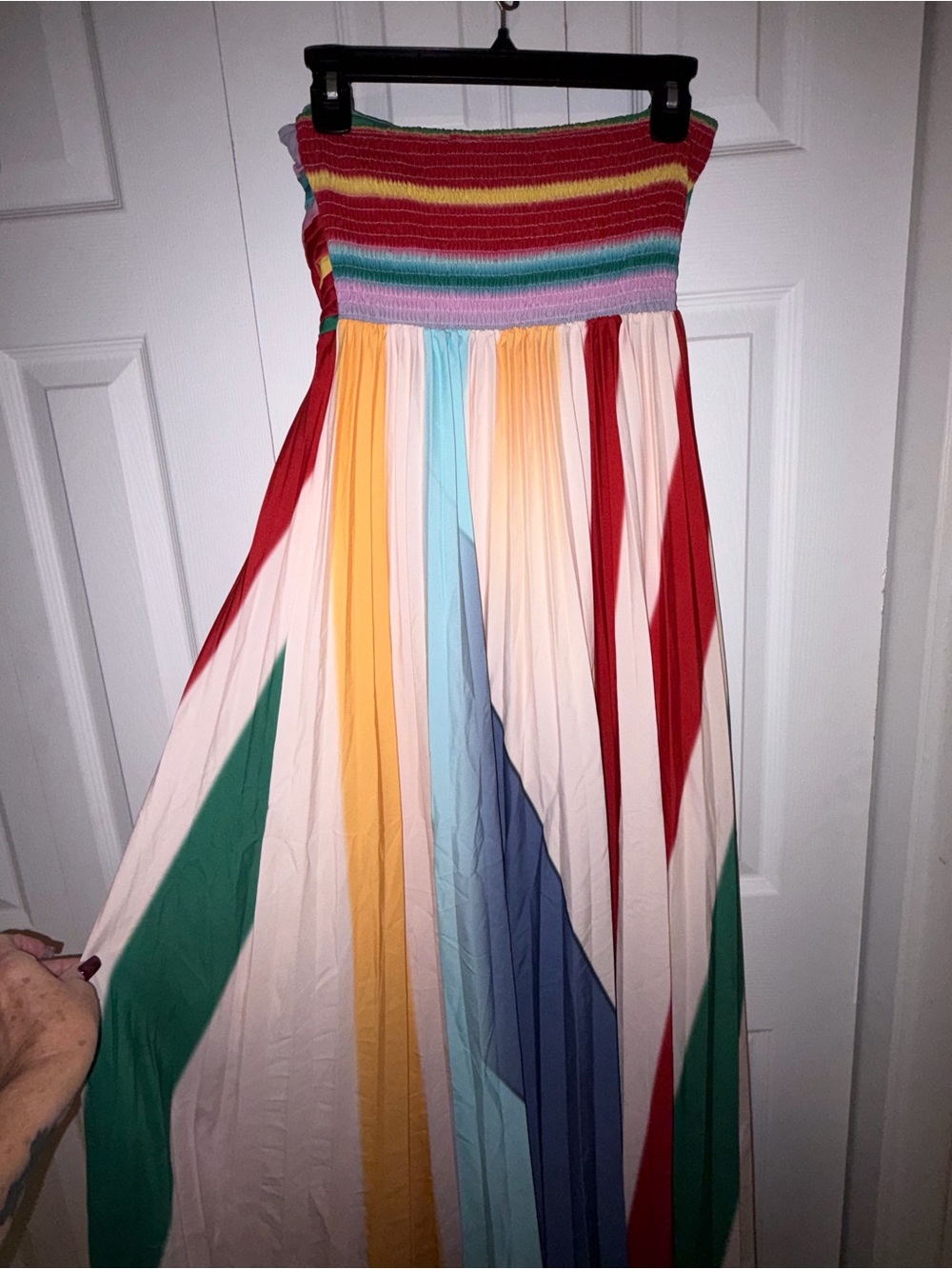Multicolor Strapless Pleated Maxi Dress Smocked Back Size Large
